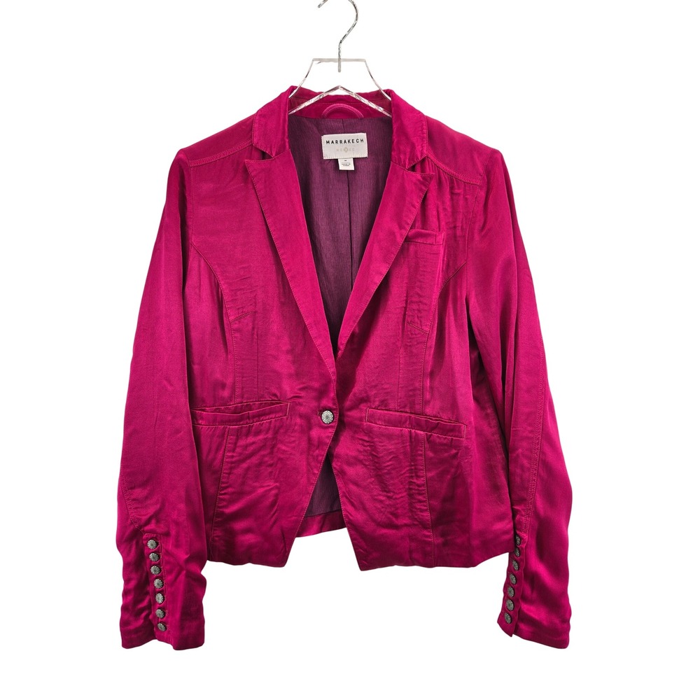 Marrakech Womens Fuchsia Pink Satin Blazer Viscose Single Button Ornate Cuff M